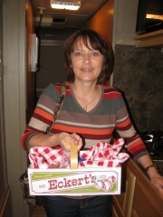 Teri with the basket of goodies to make us feel better